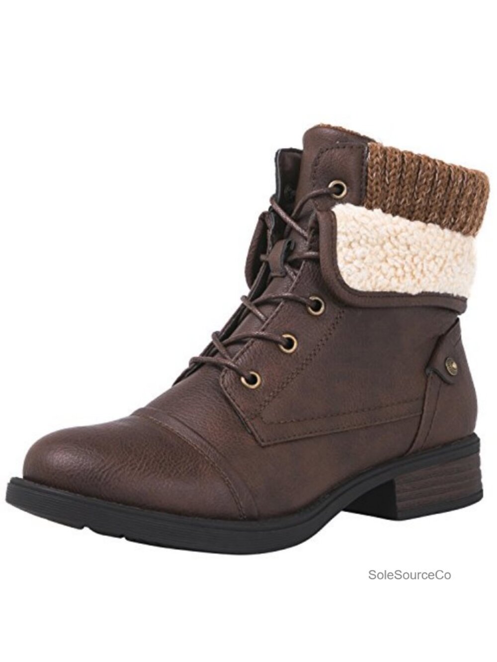 Women's Combat Boots Low Heel Lace Up Ankle Boots Faux Shearling Lining